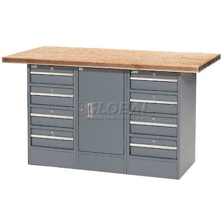Global Industrial Workbench w/ Shop Top Square Edge, 8 Drawers & 1 Cabinet, 60inW x 30inD, Gray 239177
